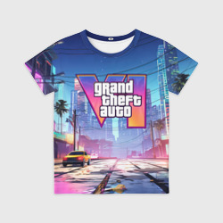 Детская футболка 3D GTA 6 неоновый город