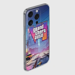 Чехол для iPhone 15 Pro силиконовый с защитой камеры GTA 6 неоновый город - фото 2