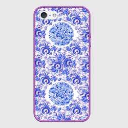 Чехол для iPhone 5/5S матовый Новогодняя гжель: роспись узорами