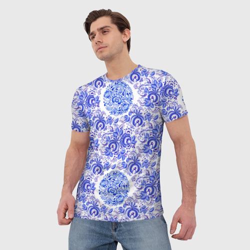 Мужская футболка 3D Новогодняя гжель: роспись узорами, цвет 3D печать - фото 3
