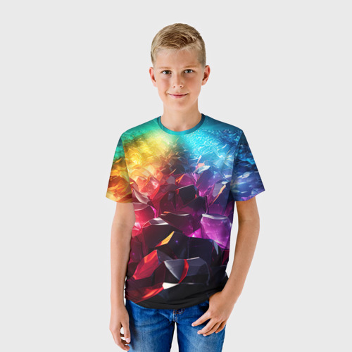 Детская футболка 3D с принтом Радужные блестящие камни, фото на моделе #1