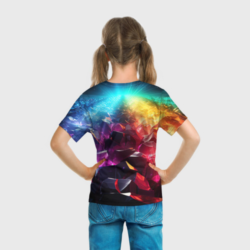 Детская футболка 3D с принтом Радужные блестящие камни, вид сзади #2
