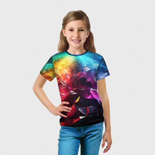 Детская футболка 3D с принтом Радужные блестящие камни, вид сбоку #3