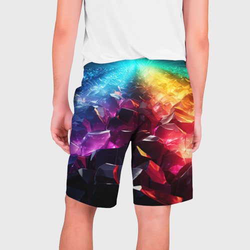 Мужские шорты 3D с принтом Радужные блестящие камни, вид сзади #1