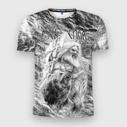Мужская футболка 3D Slim Русич с топором и медведь