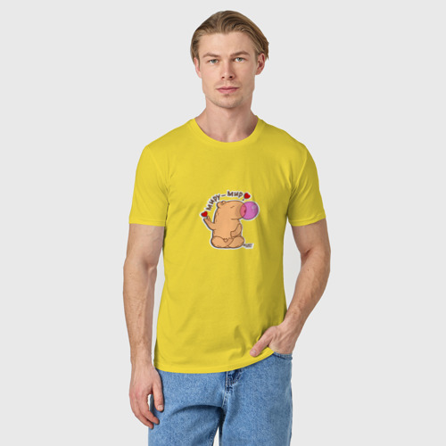 Мужская футболка хлопок с принтом Капибара: миру мир, фото на моделе #1