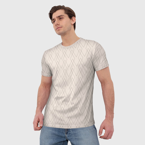 Мужская футболка 3D Бежевый геометричные линии, цвет 3D печать - фото 3