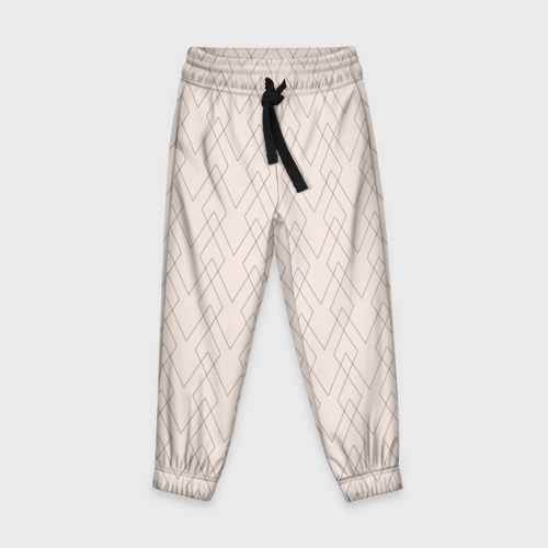 Детские брюки 3D с принтом Бежевый геометричные линии, вид спереди #2
