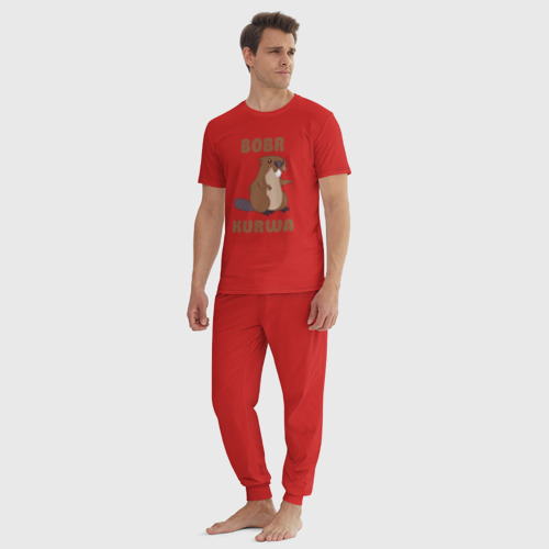 Мужская пижама хлопок Bobr kurwa, цвет красный - фото 5