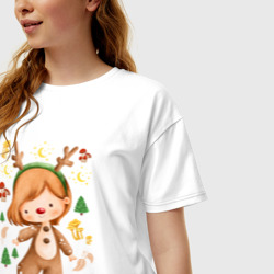 Женская футболка хлопок Oversize Девочка в костюме оленя - фото 2