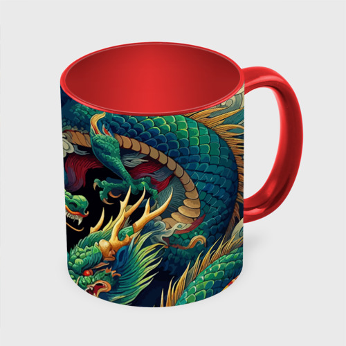 Кружка с полной запечаткой Два Японских дракона - ирезуми, цвет белый + красный - фото 3