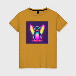 Неоновый пингвин с крыльями – Женская футболка хлопок с принтом купить со скидкой в -20%