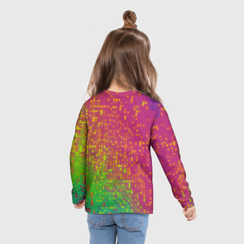 Детский лонгслив 3D с принтом Разноцветные пиксели, вид сзади #2