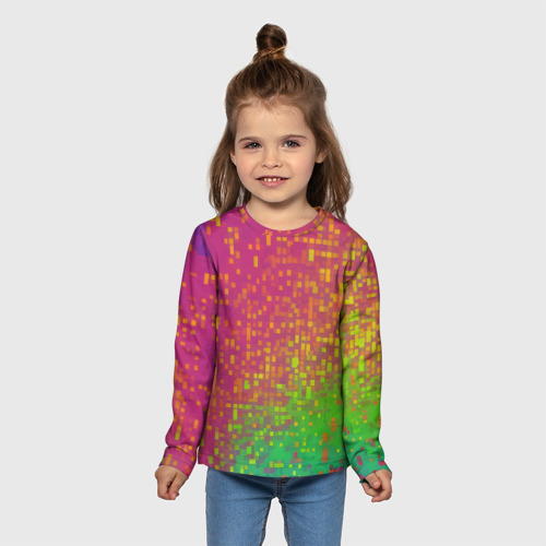 Детский лонгслив 3D с принтом Разноцветные пиксели, вид сбоку #3