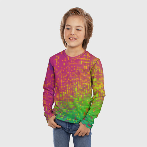 Детский лонгслив 3D с принтом Разноцветные пиксели, фото на моделе #1