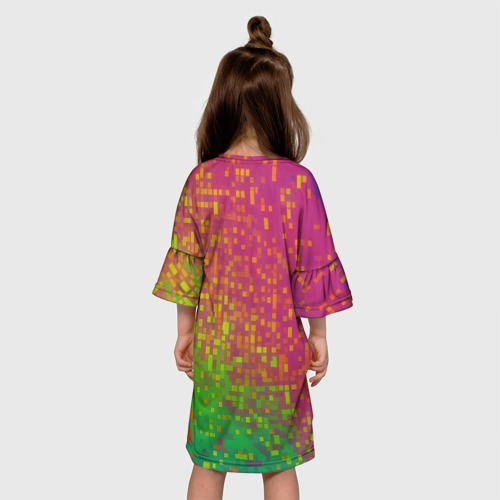 Детское платье 3D с принтом Разноцветные пиксели, вид сзади #2