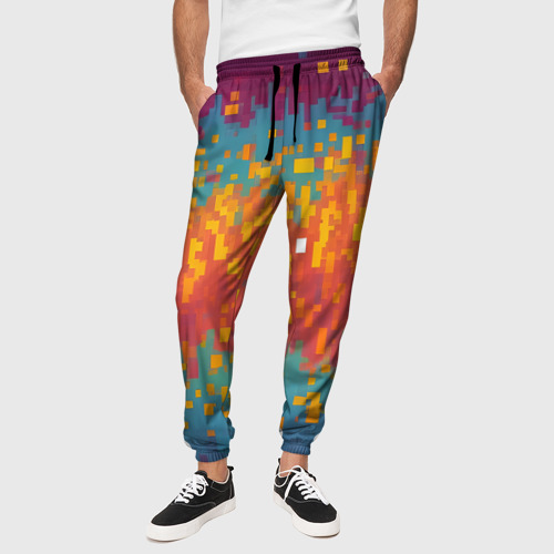 Мужские брюки 3D с принтом Разноцветные пиксели, вид сбоку #3