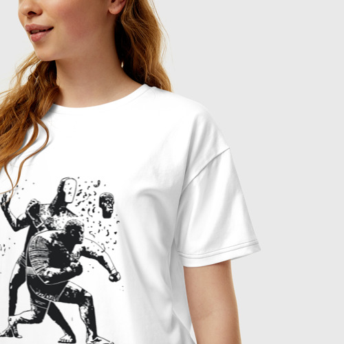 Женская футболка хлопок Oversize с принтом Мощный удар боксёра, фото на моделе #1