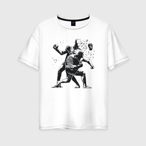 Женская футболка хлопок Oversize с принтом Мощный удар боксёра, вид спереди #2