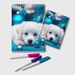 Блокнот Белый щенок с розовыми и голубыми шариками