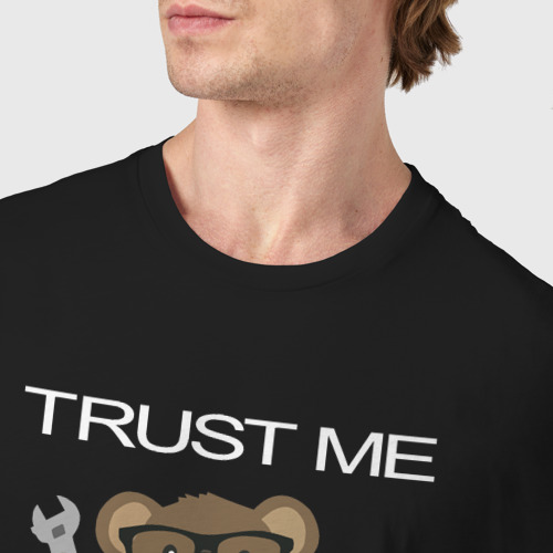 Мужская футболка хлопок Верь мне я инженер медведь, цвет черный - фото 6