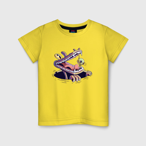 Детская футболка хлопок с принтом Крокодил и птенец, вид спереди #2