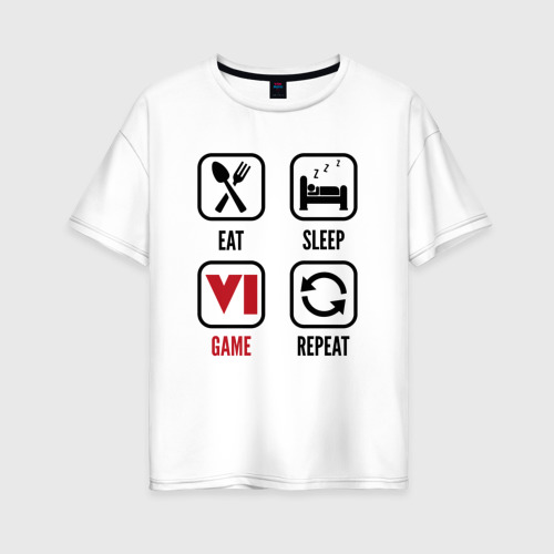 Женская футболка хлопок Oversize Eat - sleep - GTA 6 - repeat, цвет белый