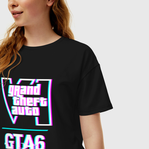 Женская футболка хлопок Oversize GTA6 в стиле glitch и баги графики, цвет черный - фото 3