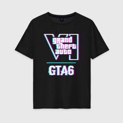 Женская футболка хлопок Oversize GTA6 в стиле glitch и баги графики