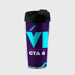 Термокружка-непроливайка Символ GTA 6 в неоновых цветах на темном фоне