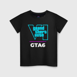 Детская футболка хлопок Символ GTA6 в неоновых цветах