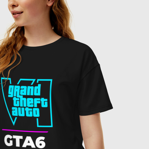 Женская футболка хлопок Oversize Символ GTA6 в неоновых цветах, цвет черный - фото 3