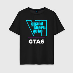 Женская футболка хлопок Oversize Символ GTA6 в неоновых цветах