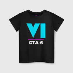 Детская футболка хлопок Символ GTA 6 в неоновых цветах