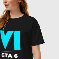 Женская футболка хлопок Oversize Символ GTA 6 в неоновых цветах - фото 2