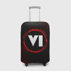 Чехол для чемодана 3D Символ GTA 6 и краска вокруг на темном фоне