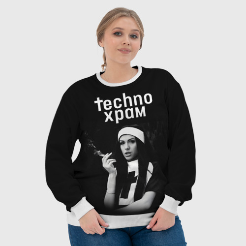 Женский свитшот 3D Techno храм монашка с сигаретой, цвет 3D печать - фото 6