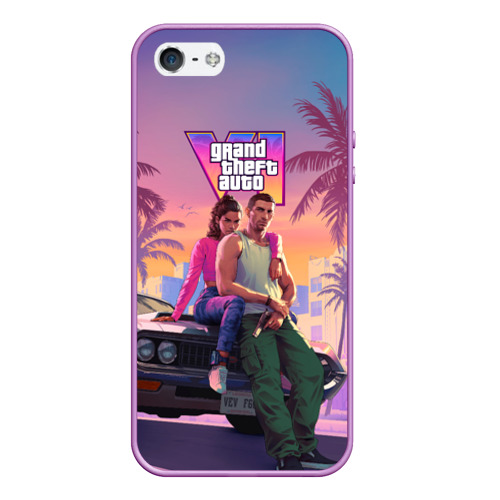 Чехол для iPhone 5/5S матовый Главные герои gta 6, цвет сиреневый