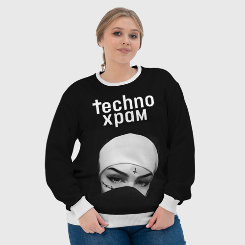 Женский свитшот 3D Techno храм монашка в маске, цвет 3D печать - фото 6