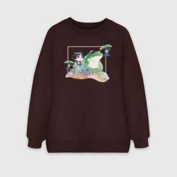 Женский свитшот oversize без начеса хлопок Маомао чиби и лягушка - Монолог фармацевта