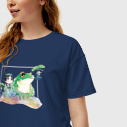 Женская футболка хлопок Oversize Маомао чиби и лягушка - Монолог фармацевта - фото 2