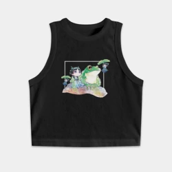 Женская укороченная майка-топ хлопок Маомао чиби и лягушка - Монолог фармацевта