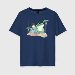 Женская футболка хлопок Oversize Маомао чиби и лягушка - Монолог фармацевта