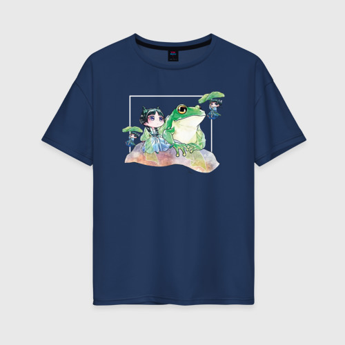 Женская футболка оверсайз из хлопка с принтом Маомао чиби и лягушка — Монолог фармацевта, вид спереди №1