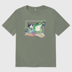 Женская футболка хлопок Oversize Маомао чиби и лягушка - Монолог фармацевта