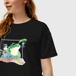 Женская футболка хлопок Oversize Маомао чиби и лягушка - Монолог фармацевта - фото 2