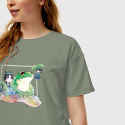 Женская футболка хлопок Oversize Маомао чиби и лягушка - Монолог фармацевта - фото 2
