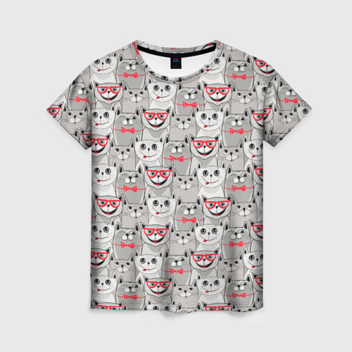 Женская футболка 3D с принтом Серые коты, вид спереди #2