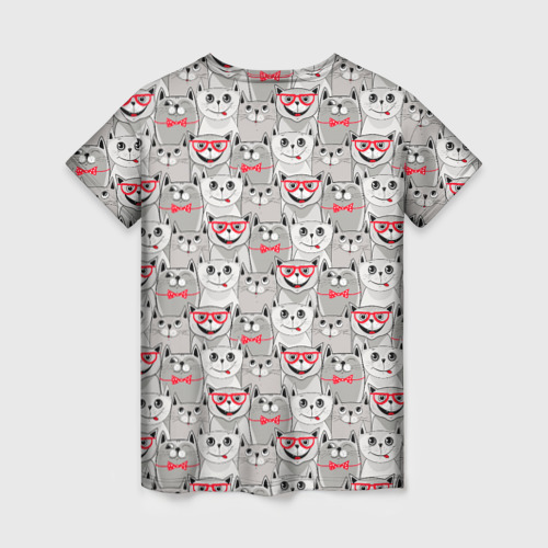 Женская футболка 3D с принтом Серые коты, вид сзади #1
