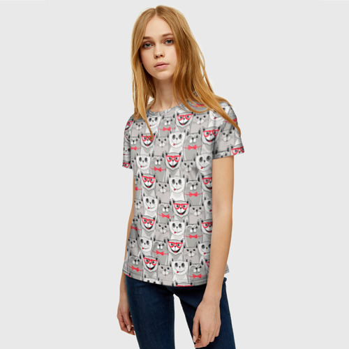 Женская футболка 3D с принтом Серые коты, фото на моделе #1